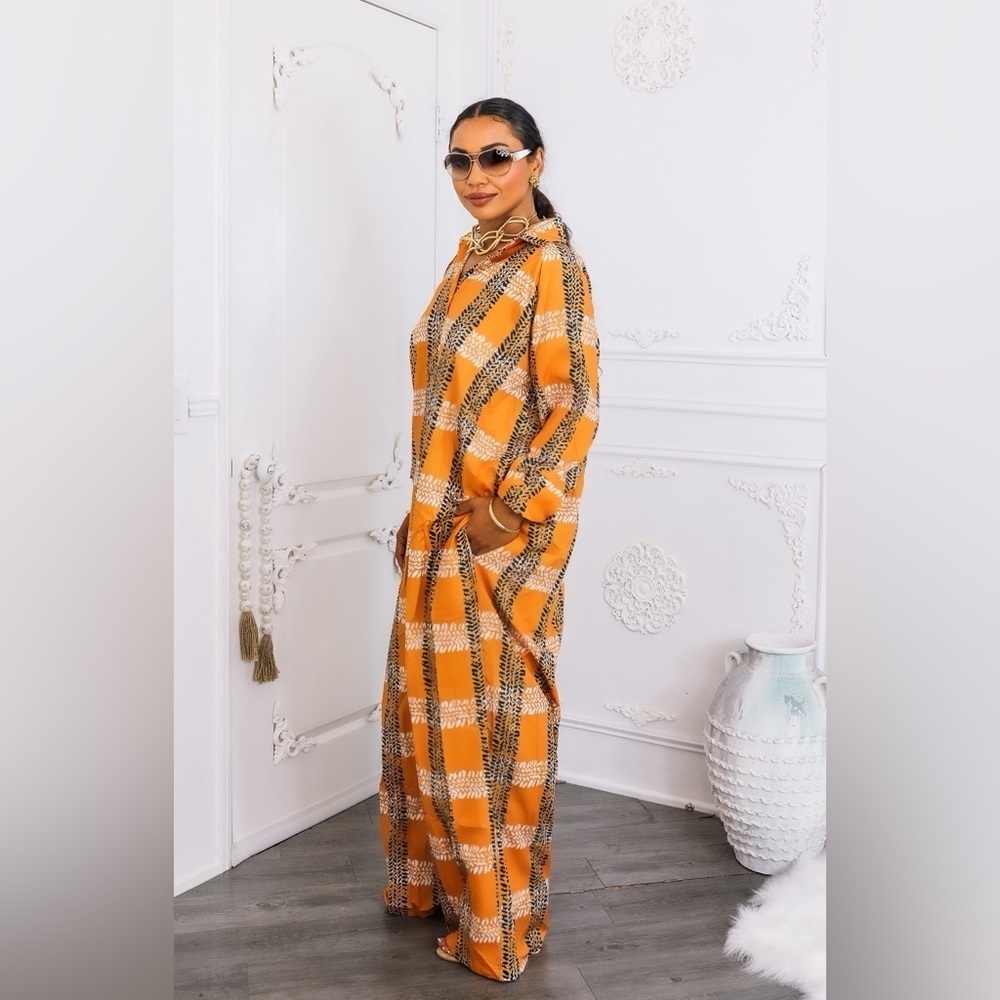 Orange Plaid Jumpsuit - Picture 2 of 8